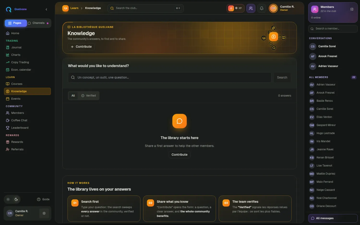 Knowledge base — Your documentation, your rules, your methods — inside, not in a separate Notion.